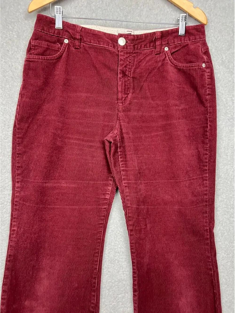 Lands End Modern Fit Womens 12 Corduroy Pants Straight Leg Burgundy Casual